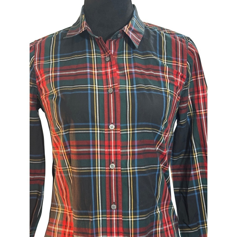 J. Crew Perfect Plaid Button Down Shirt Classic Fit Women Size 2 Red Green Blue